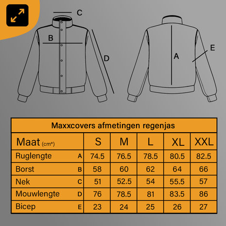De regenkleding van Maxxcovers is beschikbaar in 5 verschillende maten. Door het ademende materiaal kun jij comfortabel op weg.