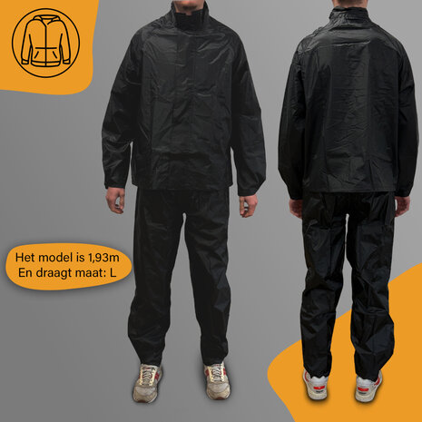 De regenkleding van Maxxcovers is beschikbaar in 5 verschillende maten. Door het ademende materiaal kun jij comfortabel op weg.