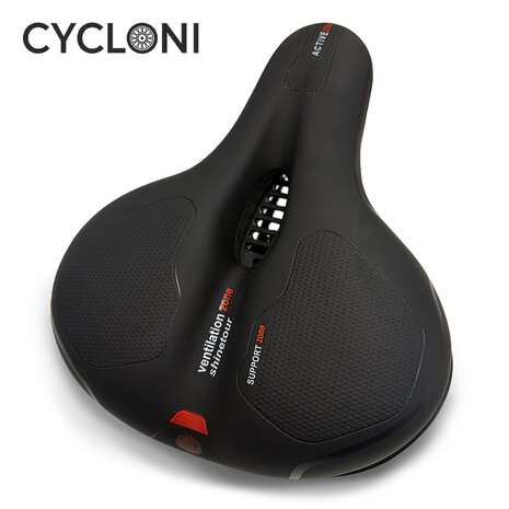 Cycloni Ergonomisch Fietszadel - Inclusief Zadelstrop - Zwart/Rood - Unisex