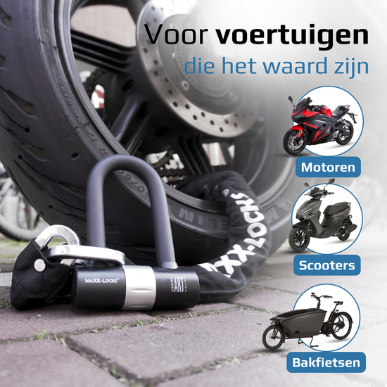 Kettingslot 120cm met loop + verlengde U-beugel van Maxx-Locks