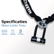 Kettingslot 120cm met loop + verlengde U-beugel van Maxx-Locks